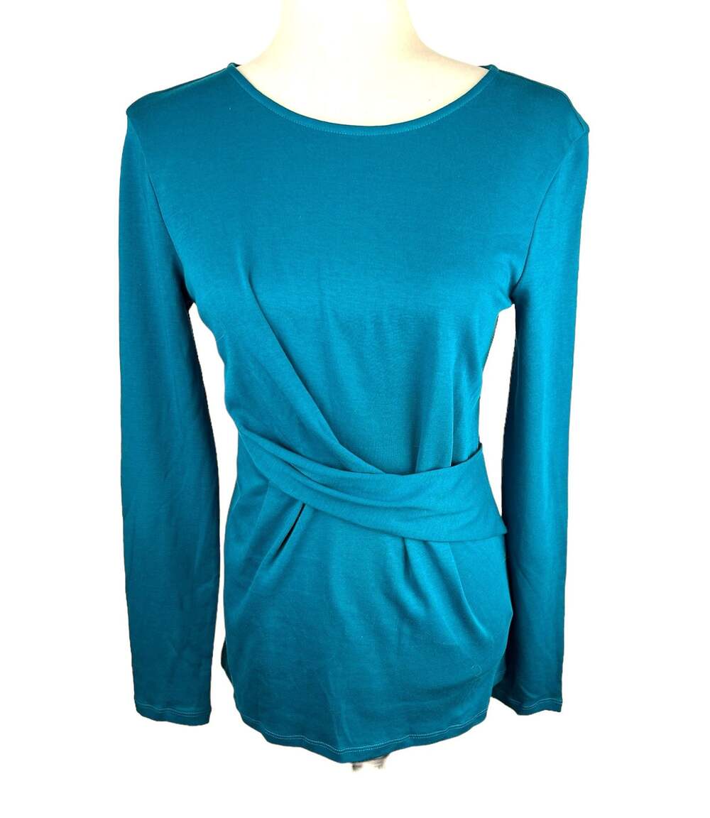NWOT Halogen Teal Crossover Boat Neck Long Sleeve Top Size M